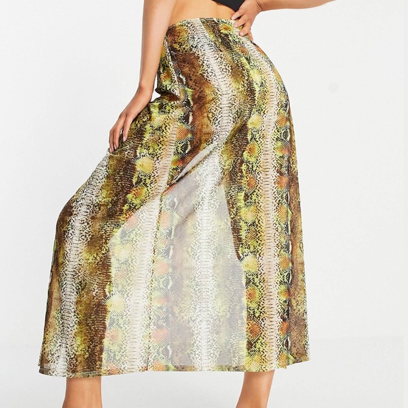 LUXE PALM mesh animal print maxi skirt cover up size L - Picture 4 of 8